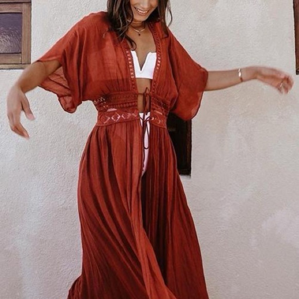 cover up women kimono swim cardigan boho wrap semi sheer cardigan/ dress - Picture 3 of 9